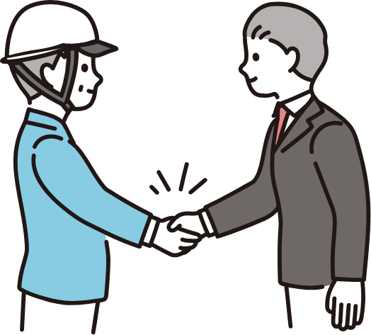 作業着の男性とスーツの男性が握手しているイラスト